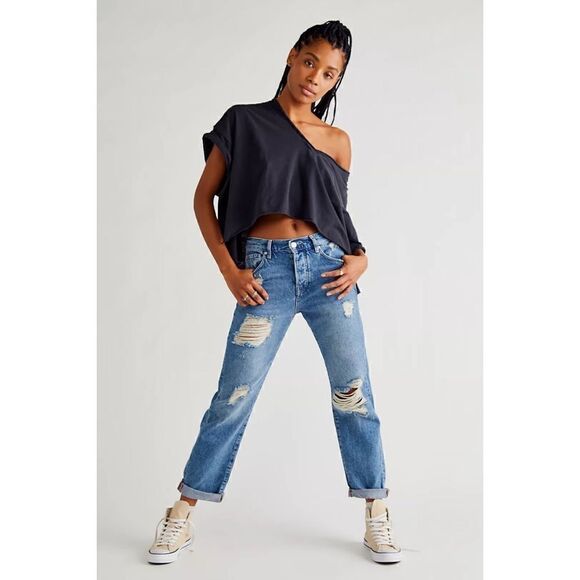 Free People We The Free Bren Boyfriend High Rise Baggy Distressed Jeans, Size 24 - Picture 1 of 16